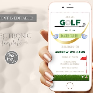 Golf and Diaper Baby Shower Evite, Baby Shower Dad to be Golf Diaper Par-Tee Electronic Invitation, Golf Baby Shower Theme Phone Template