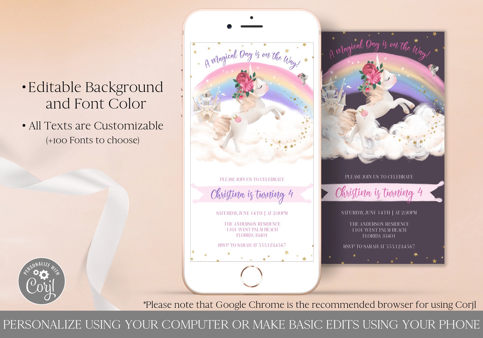 Unicorn Birthday Party Electronic Invitation Template Editable - Etsy