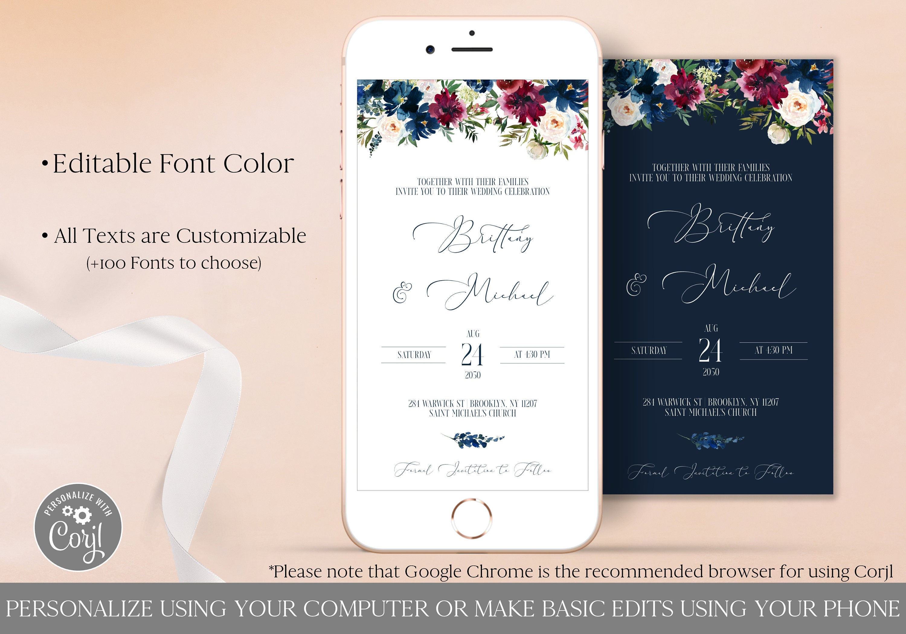 Electronic Wedding Invitation Template Editable Digital Etsy