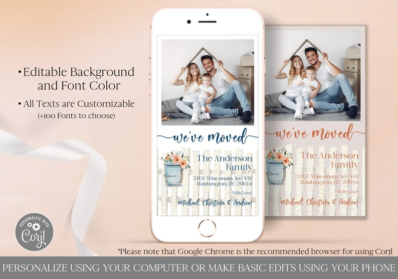 New Address Announcement with Picture Editable Template Donwload Paperless We/'ve moved Electronic Moving Announcement Digital Photo Card