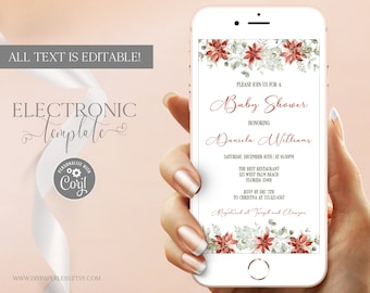 Winter Boho Baby Shower Evite, Christmas Baby Shower Electronic Invitation Template Editable Digital Download, Holiday Shower Text Invite