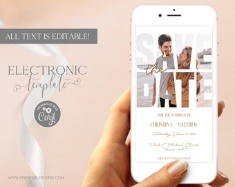 Save the Date Electronic Photo Template Editable Digital Download, Wedding Save the Date Evite, Phone Text Message, Paperless Invite Corjl