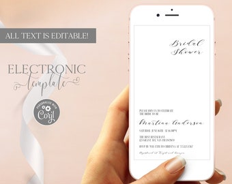 Simple Bridal Shower Electronic Invitation Template Editable Digital Download, Minimalist Modern Bridal Shower Evite, Paperless Invite Corjl