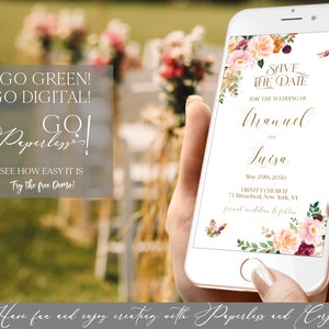 Electronic Save the Date Template Editable Digital Download, Floral ...