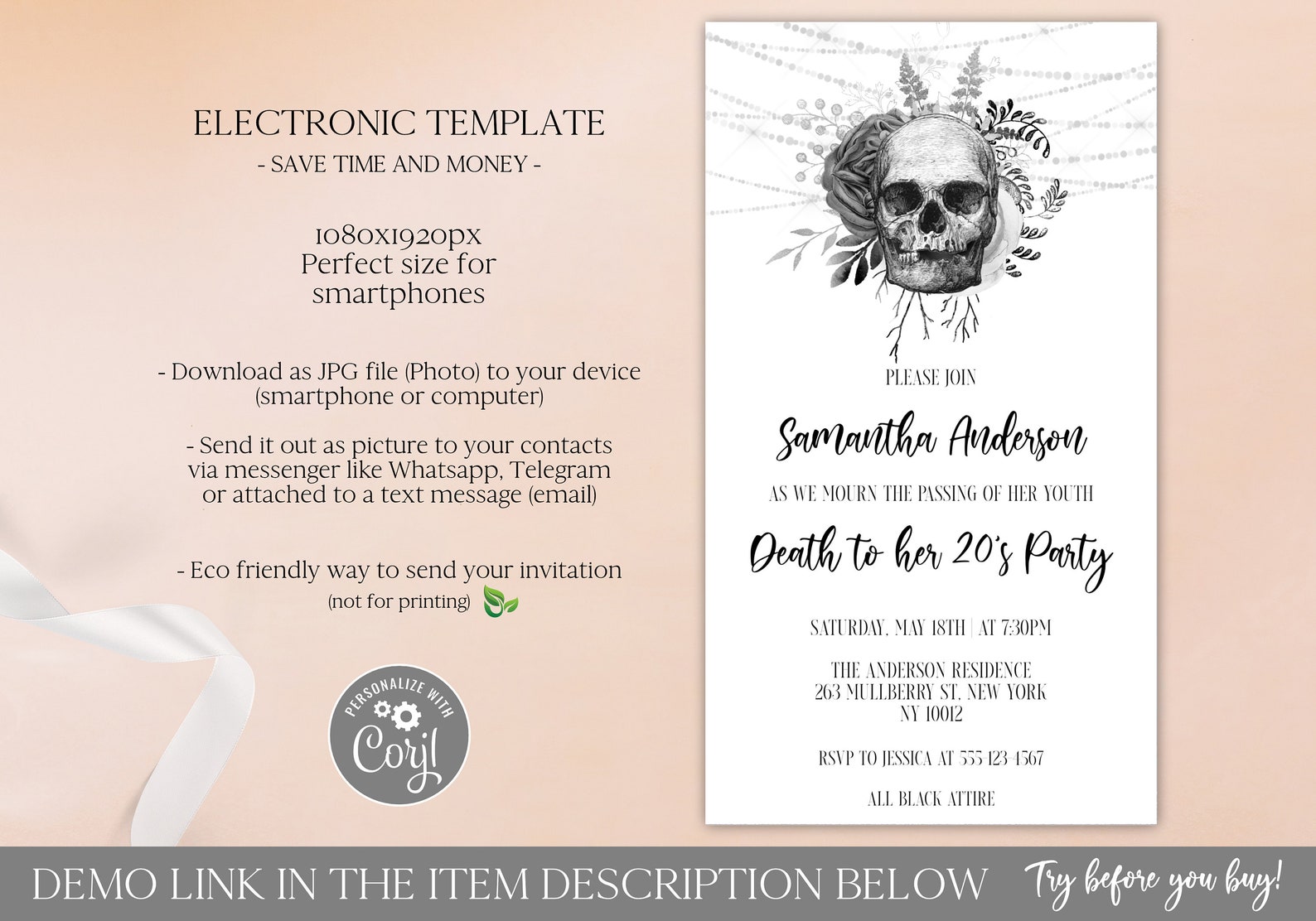 Death to My 20s Invitation Template for Phone Editable Digital Etsy