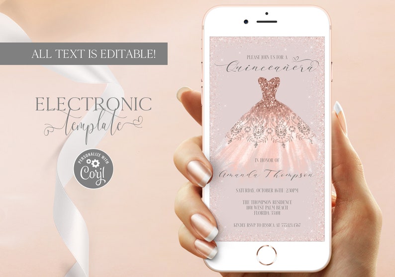 Quinceanera Electronic Invitation Template Editable Digital Etsy