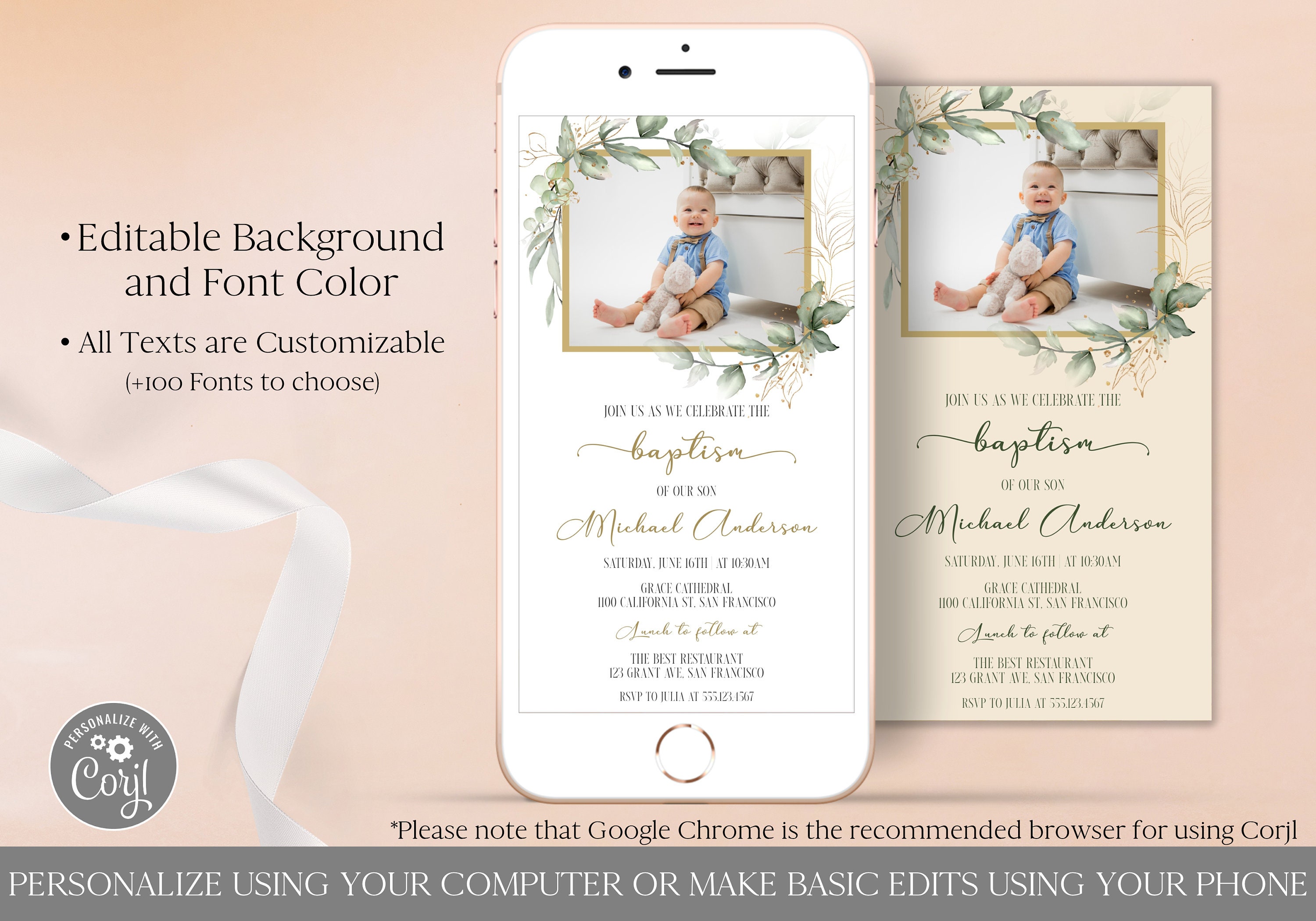 Baptism Electronic Invitation Template Editable Digital Etsy