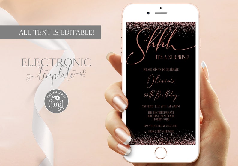 Surprise Birthday Electronic Invitation Template Editable Etsy
