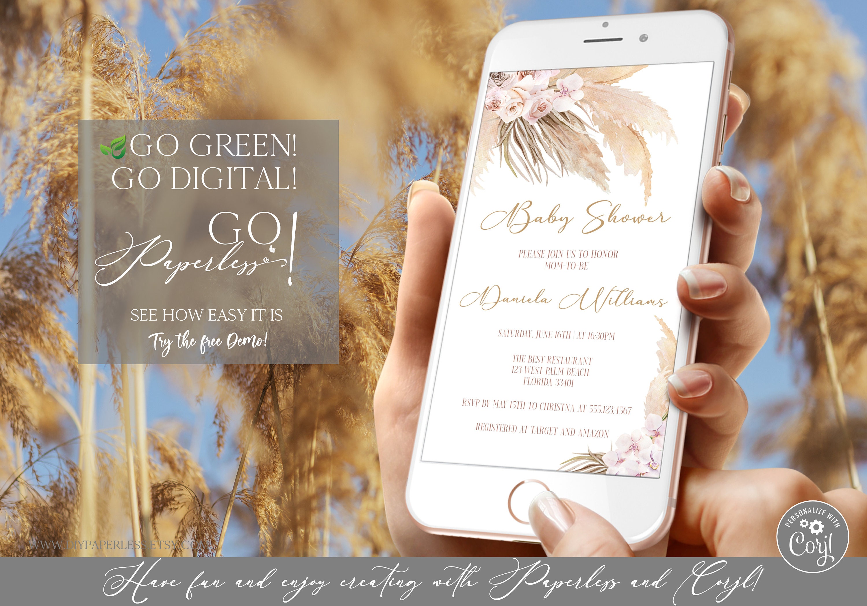 Boho Baby Shower Electronic Invitation Template Editable Etsy Australia