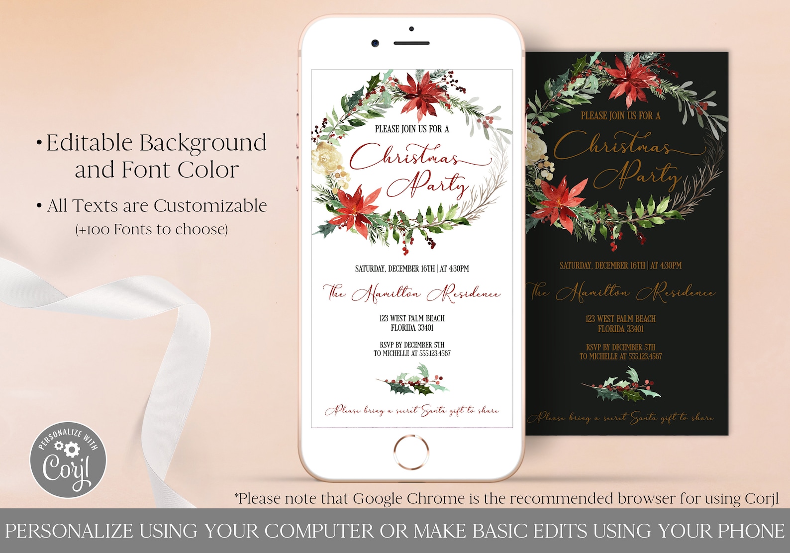 Christmas Party Electronic Invitation Template Editable Etsy