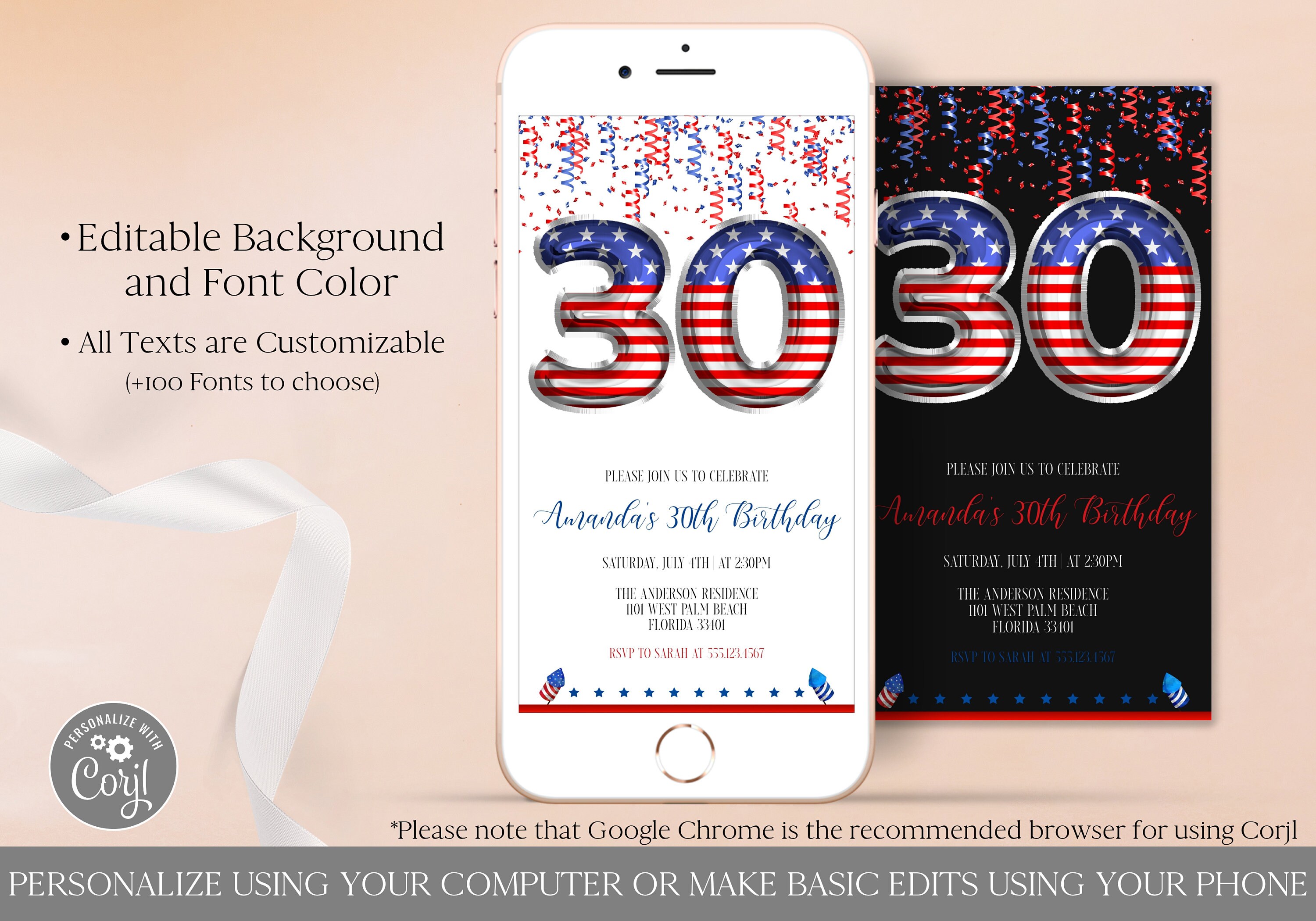 30th Patriotic Birthday Electronic Invitation Template | Etsy