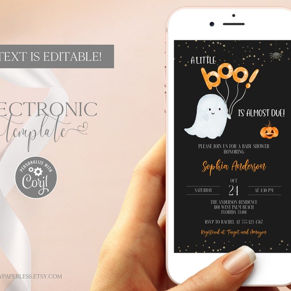 Halloween Baby Shower Invitation by Text, Digital Halloween Baby Shower Evite, Little Boo Baby Shower Electronic Invite Template Editable