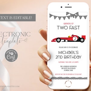 Two Fast Electronic Birthday Invitation Template Editable Digital Download, Racing Car 2nd Birthday Evite, Text Invitation Paperless Corjl