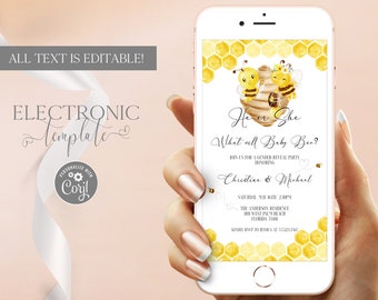 What will Baby Bee Gender Reveal Electronic Invitation Template Digital Download, Honeybee Gender Reveal Evite, DIY Paperless Invite Corjl