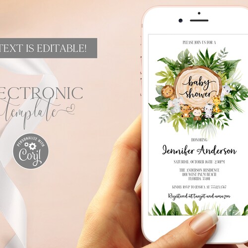Safari Boy Baby Shower Evite Jungle Smart Phone Invitation Etsy