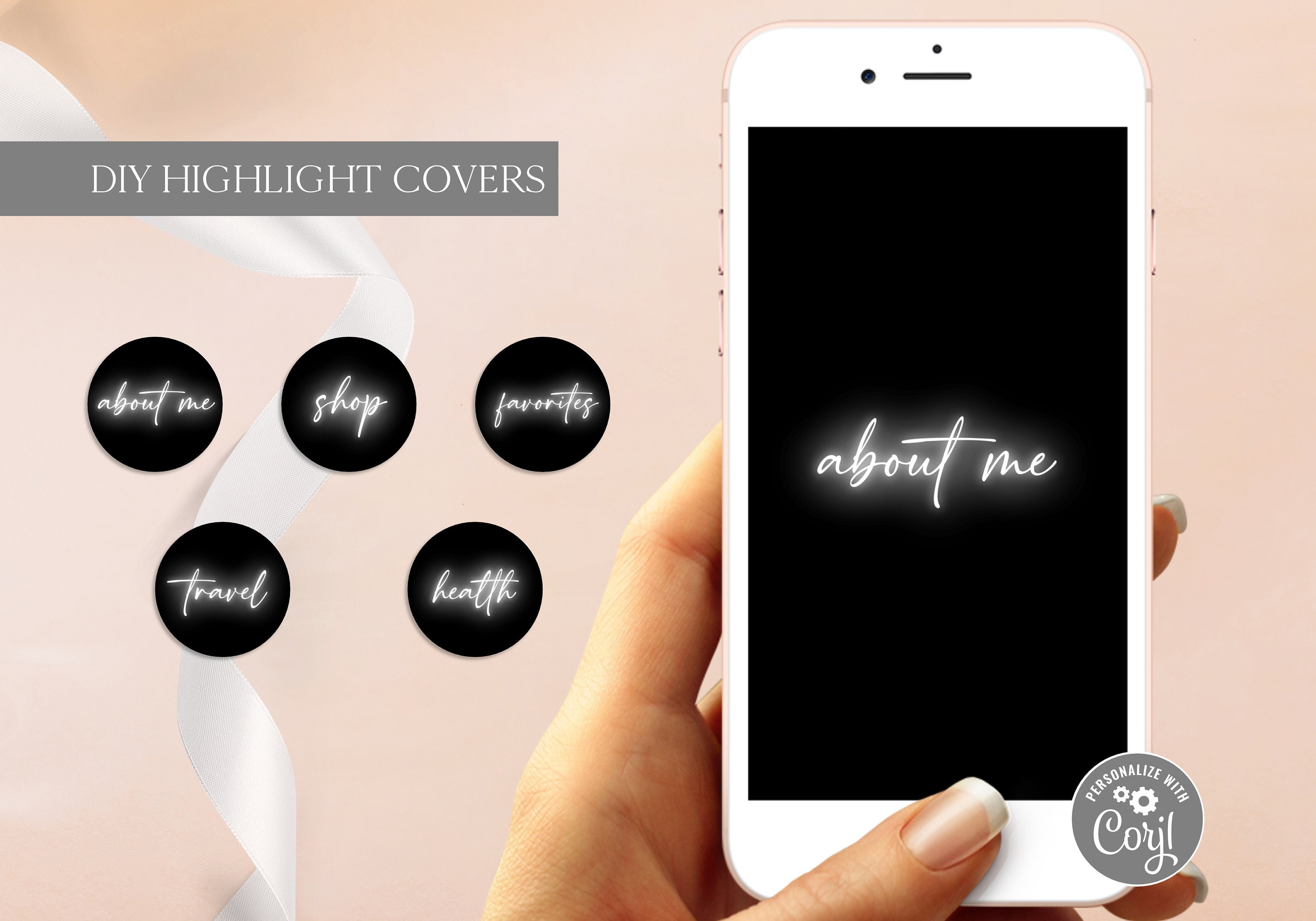 White Neon Instagram Highlight Covers Editable DIY White Glow | Etsy