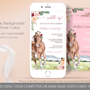 Horse Birthday Electronic Invitation Template Editable Digital Download, Saddle Up Birthday Evite Girl, Cowgirl Party Text Invitation Corjl image 3