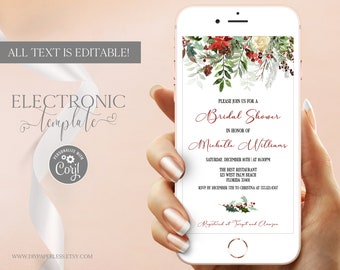 Christmas Bridal Shower Evite, Winter Bridal Shower Electronic Invitation Template Editable Digital Download, Holiday Wedding Shower by Text