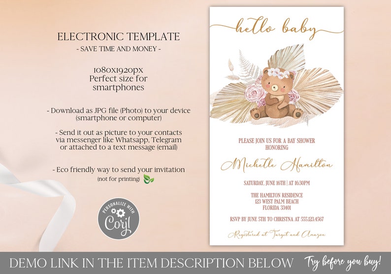 Boho Baby Shower Evite Invitation Template Editable Digital Etsy Canada