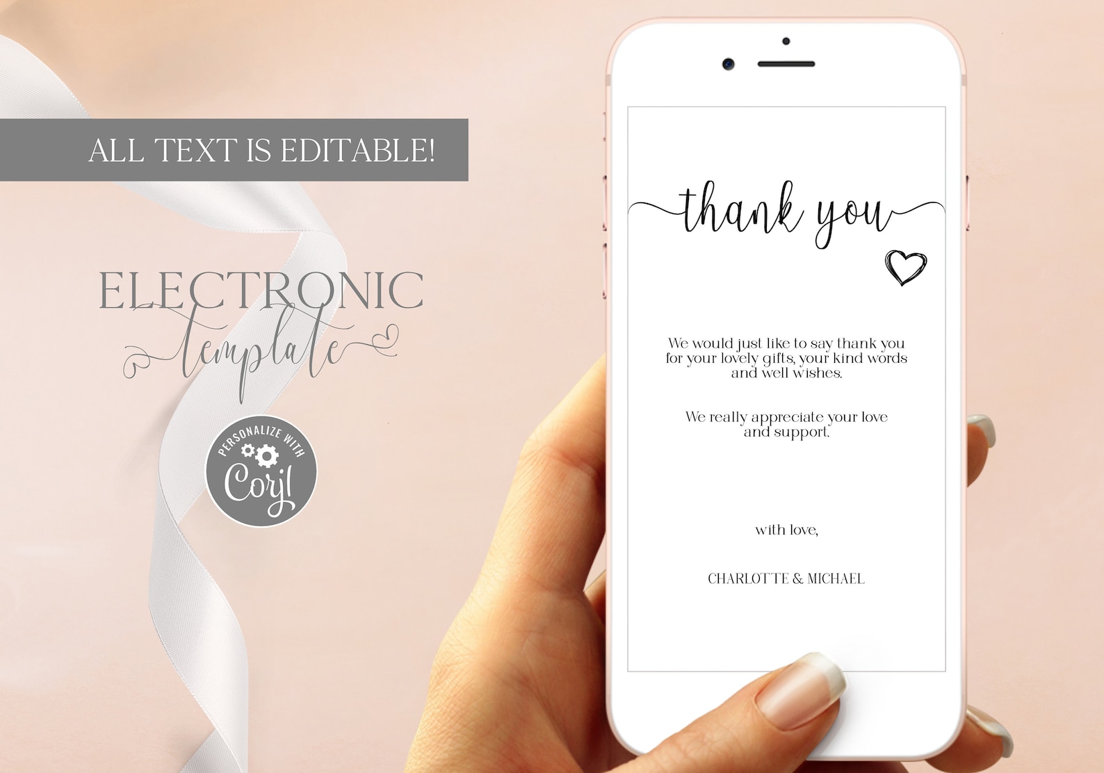 Electronic Minimalist Thank You Card Template Editable Digital Etsy