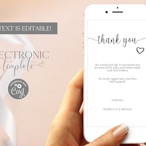 Electronic Minimalist Thank You Card Template Editable Digital Download, Simple Baby Thank You Note eCard for Phone, Text Paperless Corjl