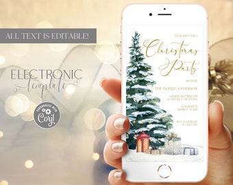 Christmas Party Invitation by Text, Christmas Evite, Holiday Dinner Electronic Invitation Template Editable Digital Download Paperless Corjl