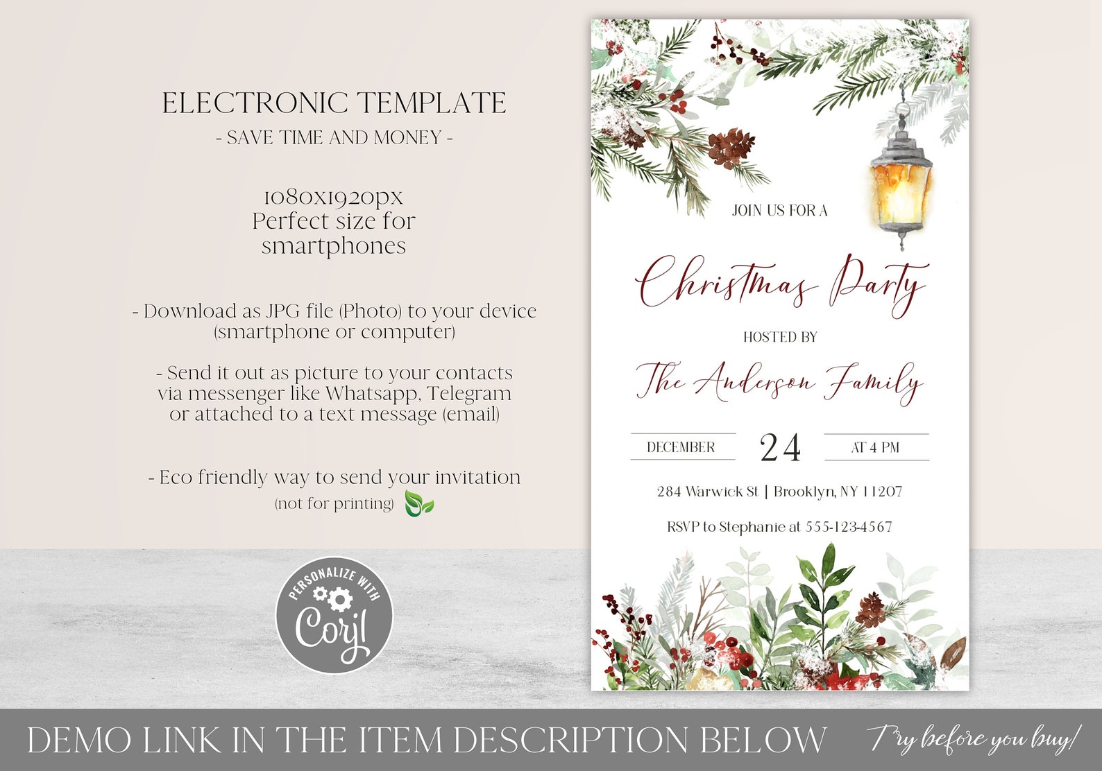 Christmas Party Electronic Invitation Template Editable Etsy