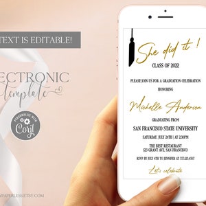 Electronic Graduation Invitation Template Editable Digital Download, Grad Announcement Party Evite, Class of 2024 Text Message Invite, Corjl image 1