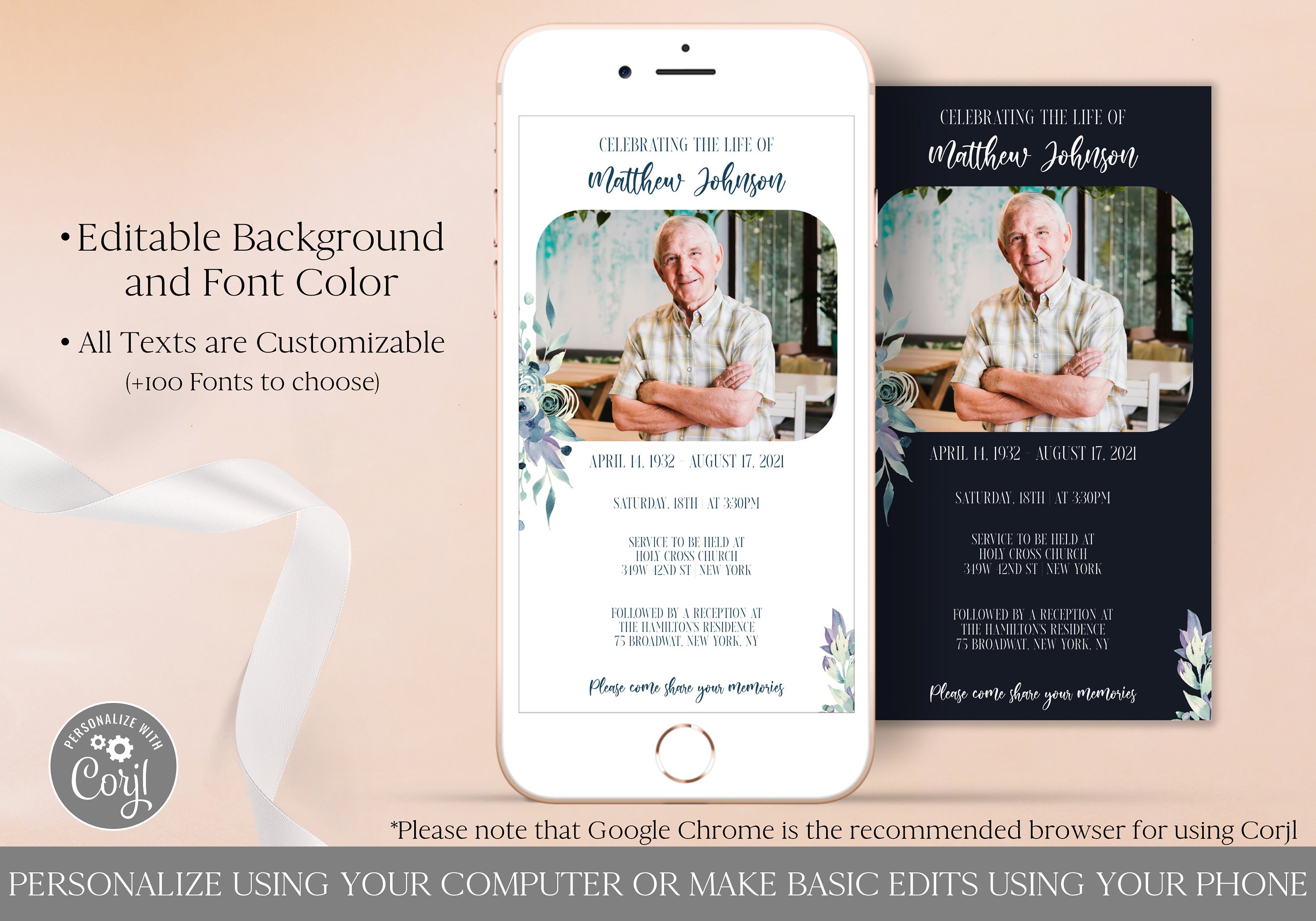 Electronic Celebration of Life Invitation Template Editable Etsy