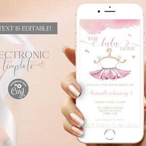 Tutu Ballerina Birthday Evite, Ballet Birthday Party Electronic Invitation Template Editable Digital Download, Tutu Excited Paperless Invite