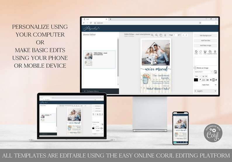 New Address Announcement with Picture Editable Template Donwload Paperless We/'ve moved Electronic Moving Announcement Digital Photo Card