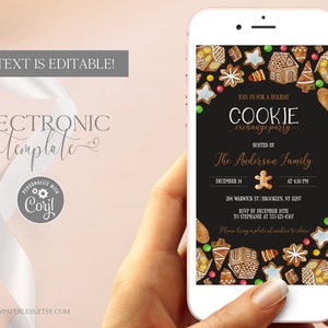 Cookie Exchange Electronic Invitation Template Editable Digital Download, Holiday Cookie Party Evite, Cookie Decorating Text Invite Corjl