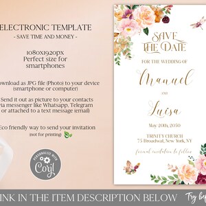 Electronic Save the Date Template Editable Digital Download, Floral ...