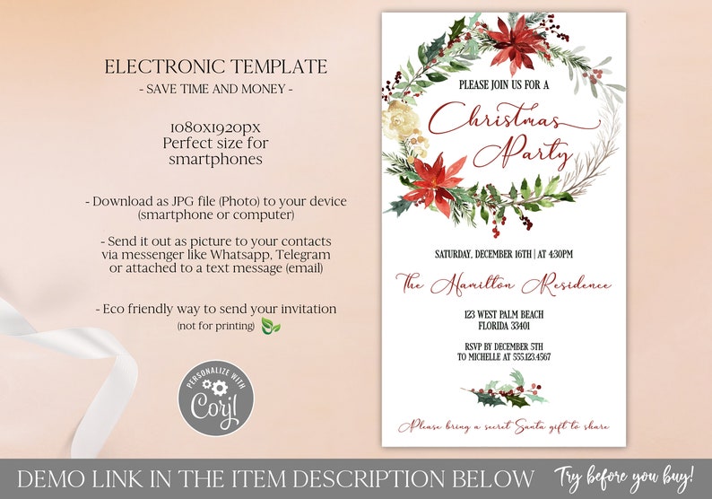 Christmas Party Electronic Invitation Template Editable Etsy