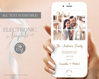 Moving Announcement Digital Photo Template for Phone, Electronic New Address Announcement Editable Download, We Moved Text  Paperless, Corjl