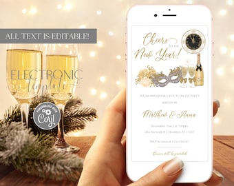 New Years Invitation by Text, NYE Party Evite, Cheers to the New Year Electronic Invitation Template Editable Digital Download, Paperless