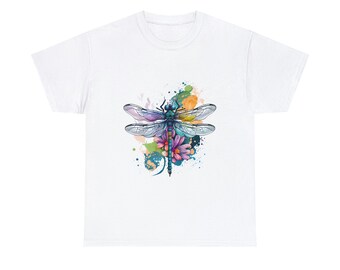 Dragonfly And Flowers 01 - Unisex Heavy Cotton Tee