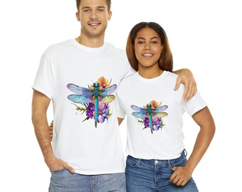 Dragonfly And Flowers 05 - Unisex Heavy Cotton Tee