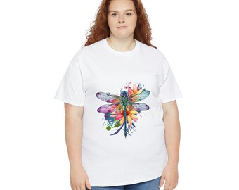 Dragonfly And Flowers 04 - Unisex Heavy Cotton Tee
