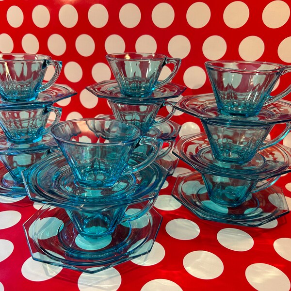 RARE 1960's Hazel Atlas Capri Blue Cup & Saucer Set