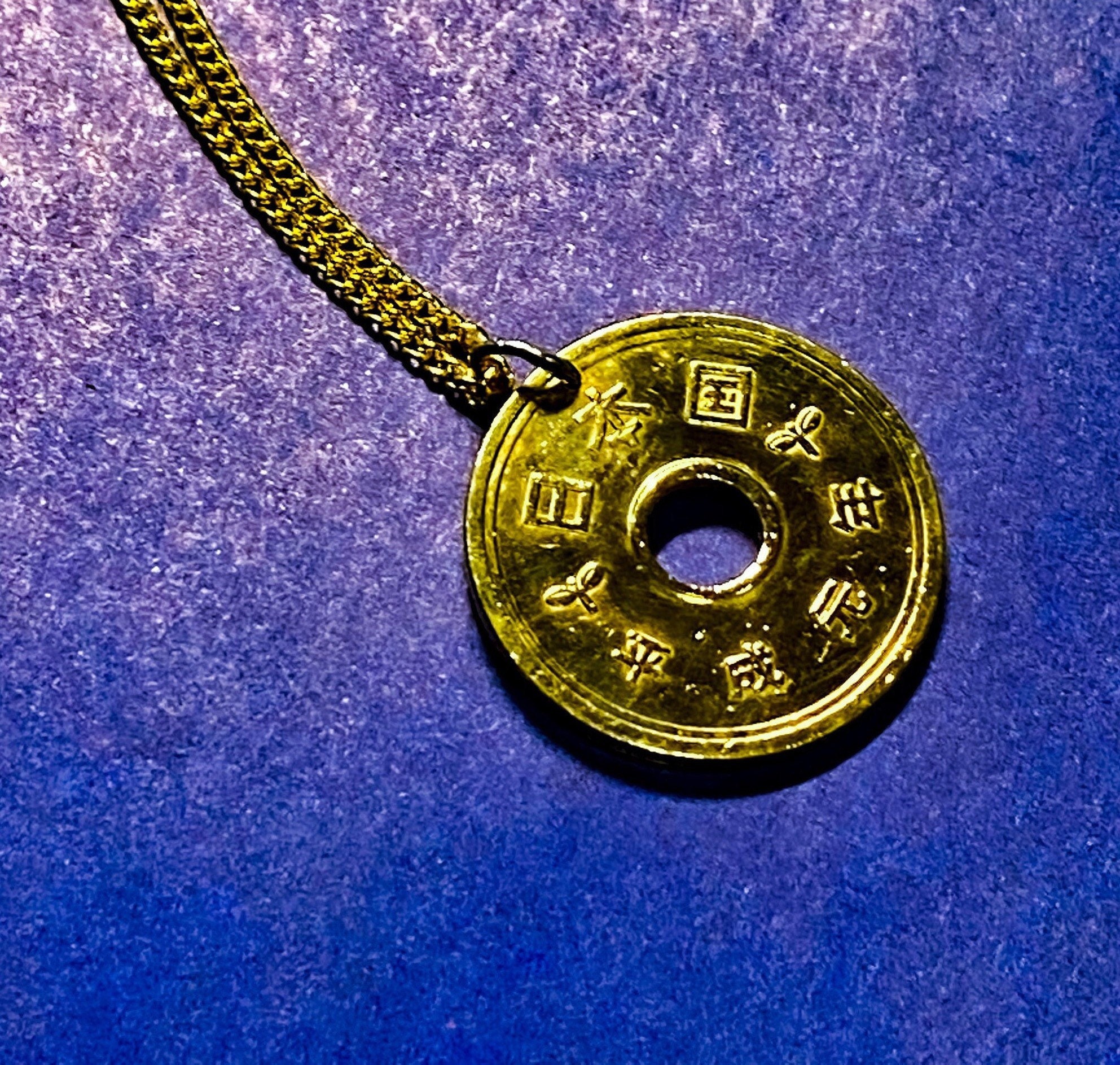 Japanese 5 yen Coin Pendant Bright on Gold Chain Etsy Canada