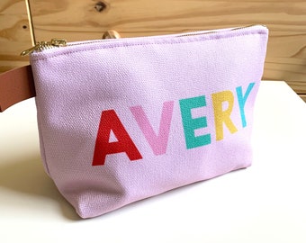 Personalized Cosmetic Bag Rainbow Custom Pouch Terrazzo Tween Name Gift Zippered Pouch Custom Pencil Case Custom Birthday Gift Travel Pouch