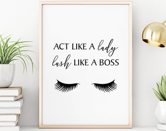 Boss Babe Wall Art, Lashes Print, Office Wall Decor, Girl Boss Wall Art, Printable Wall Art, Feminist Print, Gift for Her, Digital Download