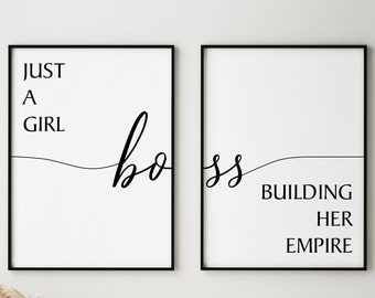 Boss Babe Wall Art, Office Wall Decor, Girl Boss Wall Art, Printable Wall Art, Feminist Print, Gift for Her, 2 Piece Wall Art, JPG Files