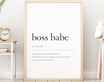 Boss Babe Printable Wall Art, Girl Boss Office Wall Decor, Boss Babe Definition Wall Art, Girl Power Print, Gift for Her, DIGITAL DOWNLOAD
