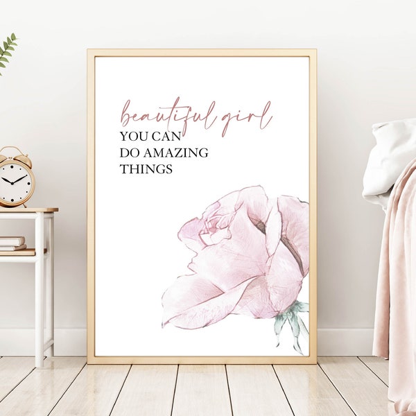 Beautiful Girl You Can Do Amazing Things Printable Wall Art, Girl Boss Office Wall Decor, Female Entrepreneur Gift, Boss Lady Wall Art