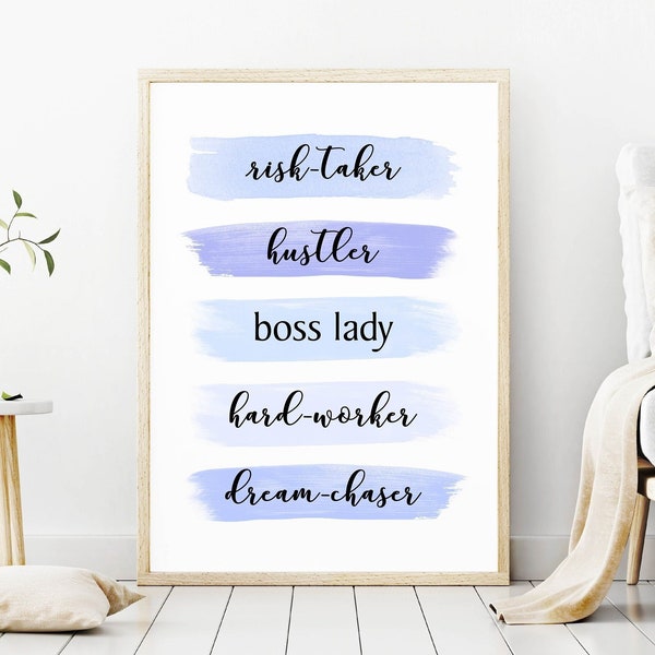 Boss Lady Printable Wall Art, Girl Boss Home Office Decor, Girl Power Print, Entrepreneur Gift, Definition Print, Risk-Taker, Hard-Worker