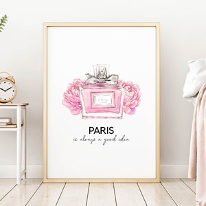 Perfume Bottle Wall Art Printable, Fashion Wall Art, Digital Paris Print, Feminine Office Wall Decor, Vanity Decor, Fashion Illustration