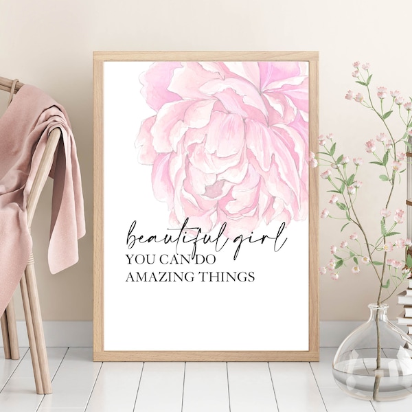 Beautiful Girl You Can Do Amazing Things Printable Wall Art, Boss Babe Office Wall Decor, Girl Power Print, Girl Boss Gift, Strong Women Art