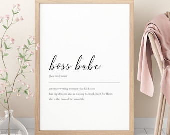 Girl Boss Printable Wall Art, Boss Babe Wall Decor, Girl Boss Definition Print, Boss Babe Printable, Office Wall Decor, Definition Wall Art